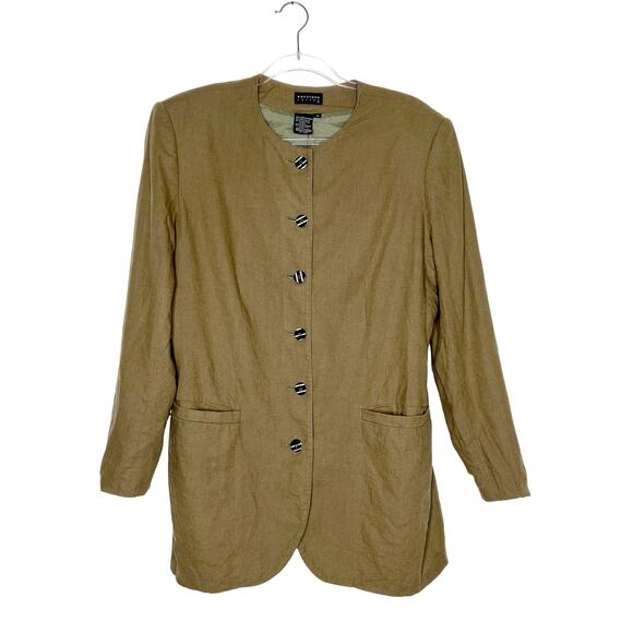 BOUTIQUE EUROPA Military Style Button Down Blazer Linen Blend Green Plus Size 14 - Picture 5 of 5